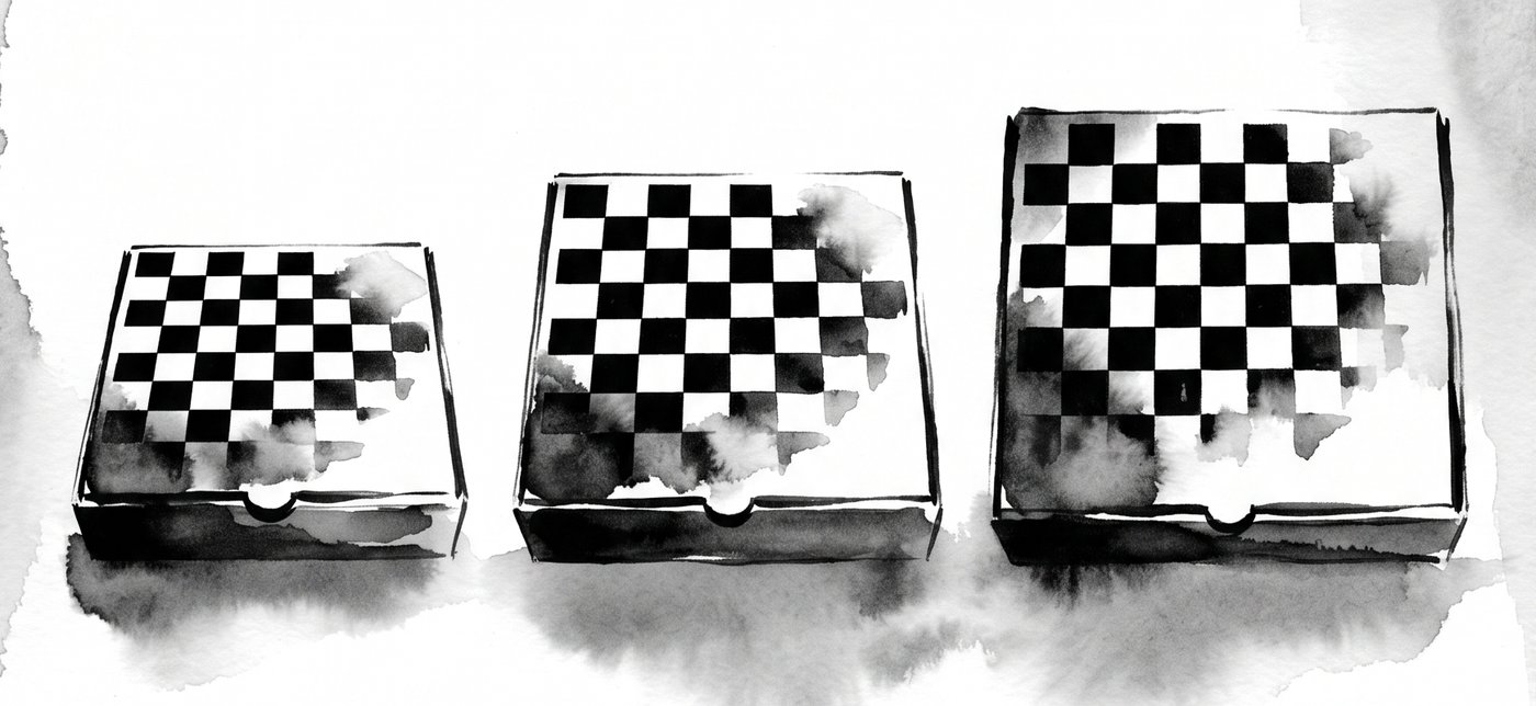 Three sizes of chequered munch box, small to large